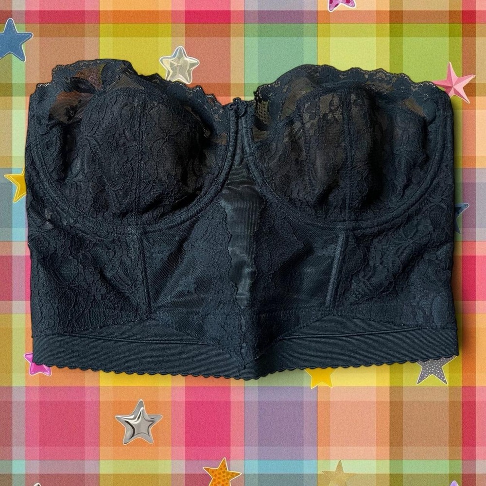 1970s SEARS Vintage Black Sheer Lace Bustier Top